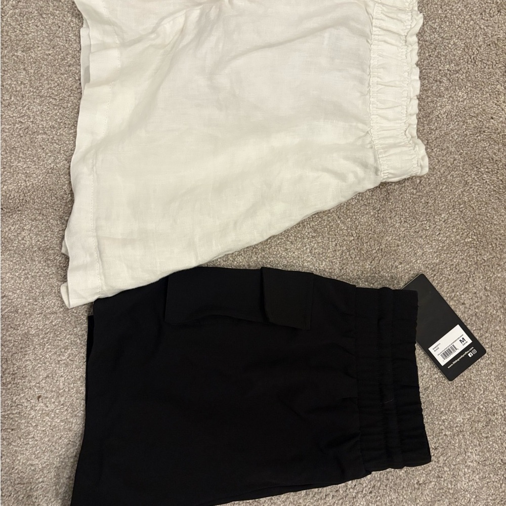 H&M linen shorts and White and Black Cargo Shorts